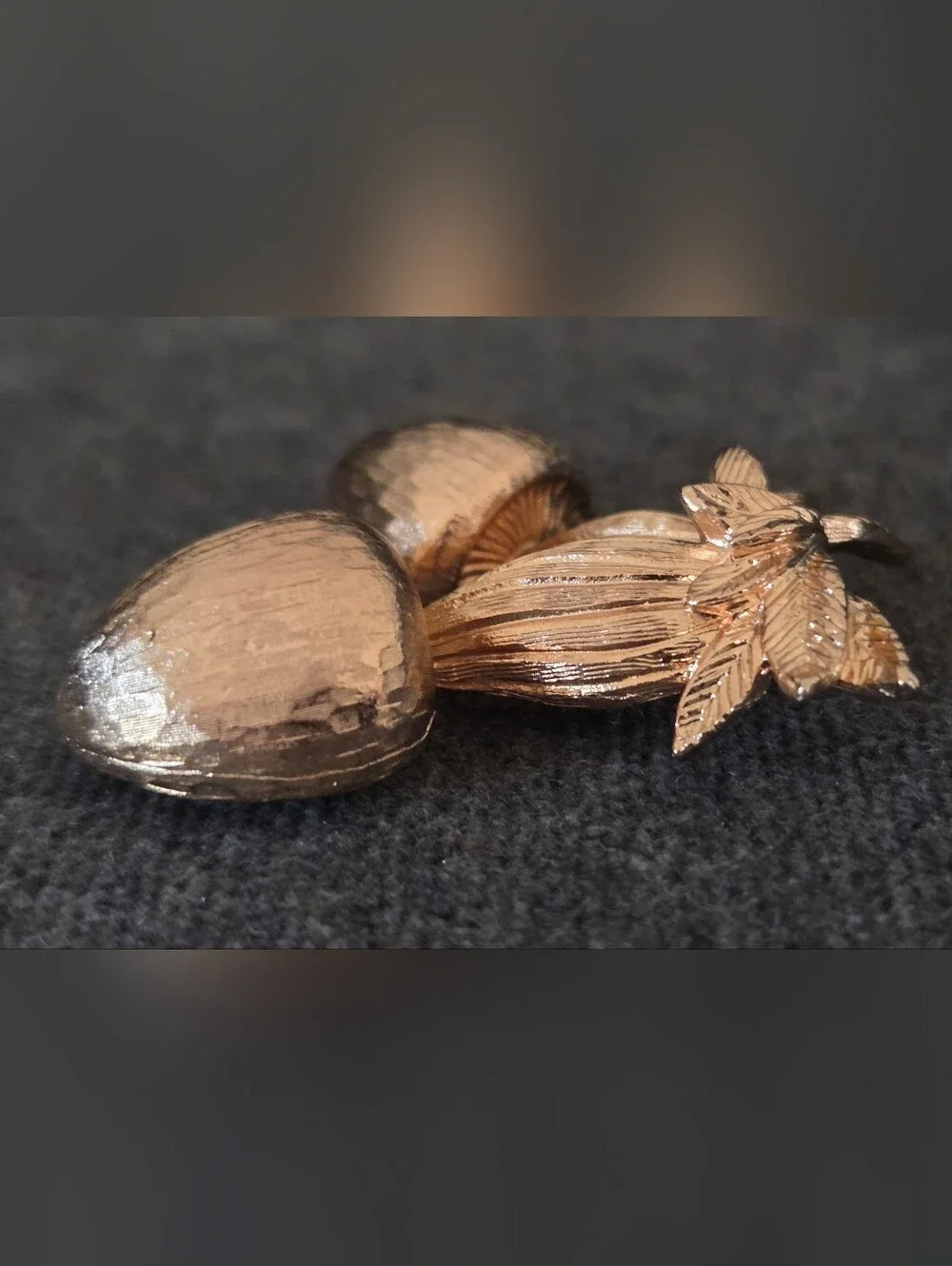 Vintage Napier Satin Gold Tone Double Mushroom Pin Brooch